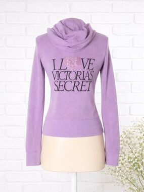 Y2K Victoria's Secret Supermodel Essential Sequin Purple Zip Front Hoodie Size L